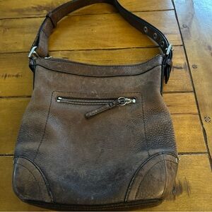 Coach Brown Leather Shoulder Bag with Zipper